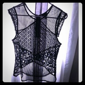 Massimo Black Lace Top, Size Medium